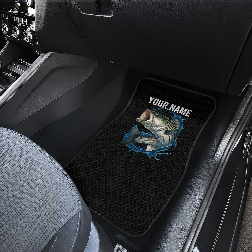 Striped Bass Jumping Car Mats Blue Splash Graphic and Custom Name Design - Wonder Print Shop