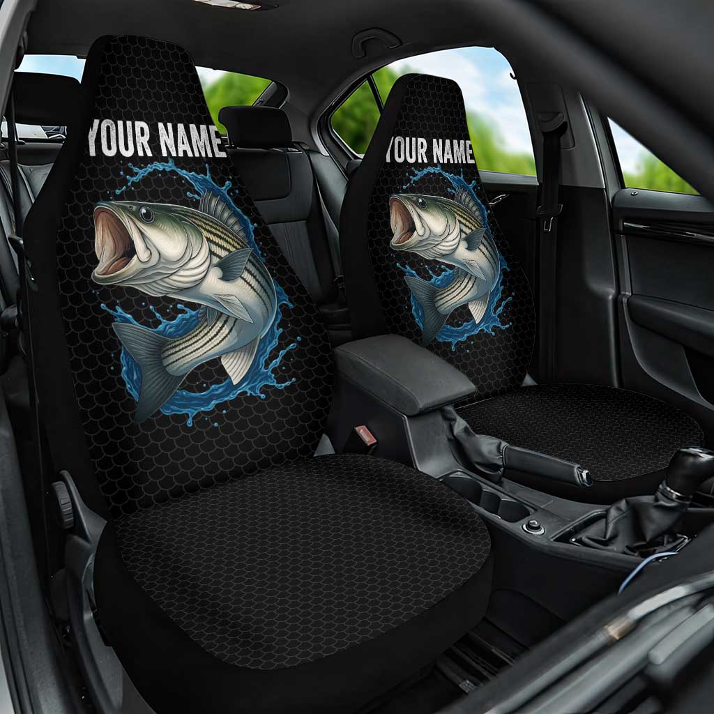 Striped Bass Jumping Car Seat Cover Blue Splash Graphic and Custom Name Design - Wonder Print Shop
