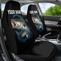 Striped Bass Jumping Car Seat Cover Blue Splash Graphic and Custom Name Design - Wonder Print Shop