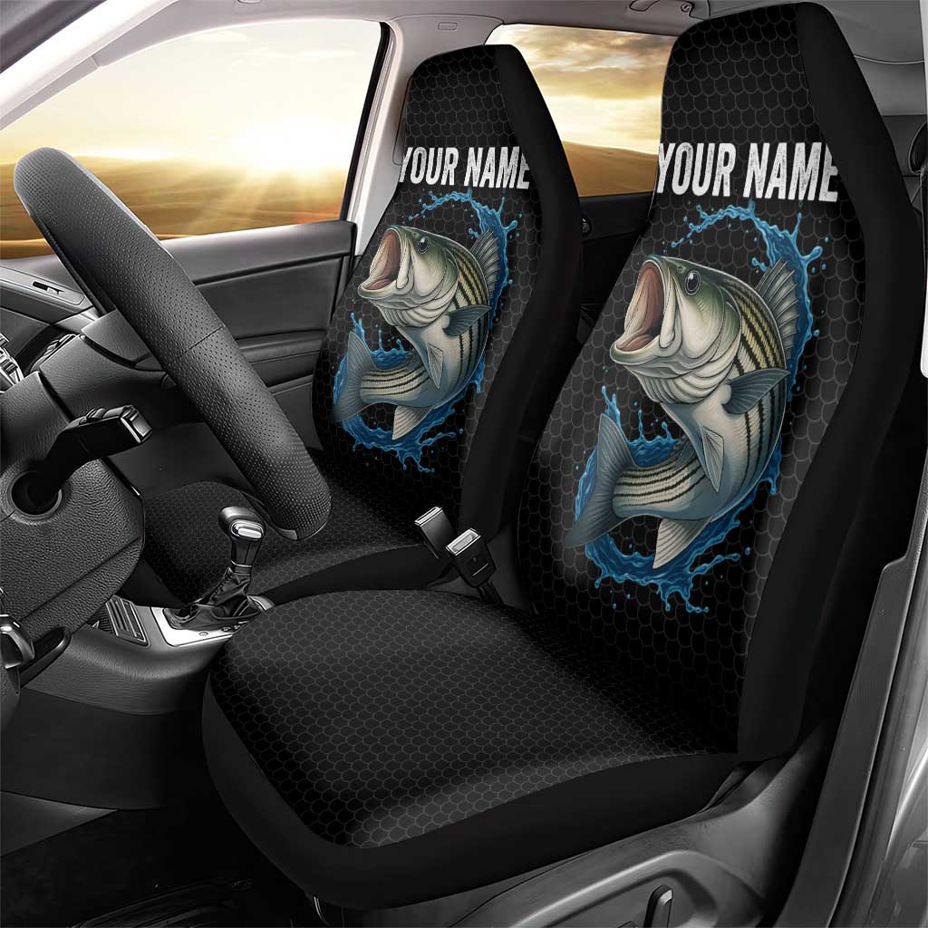 Striped Bass Jumping Car Seat Cover Blue Splash Graphic and Custom Name Design - Wonder Print Shop