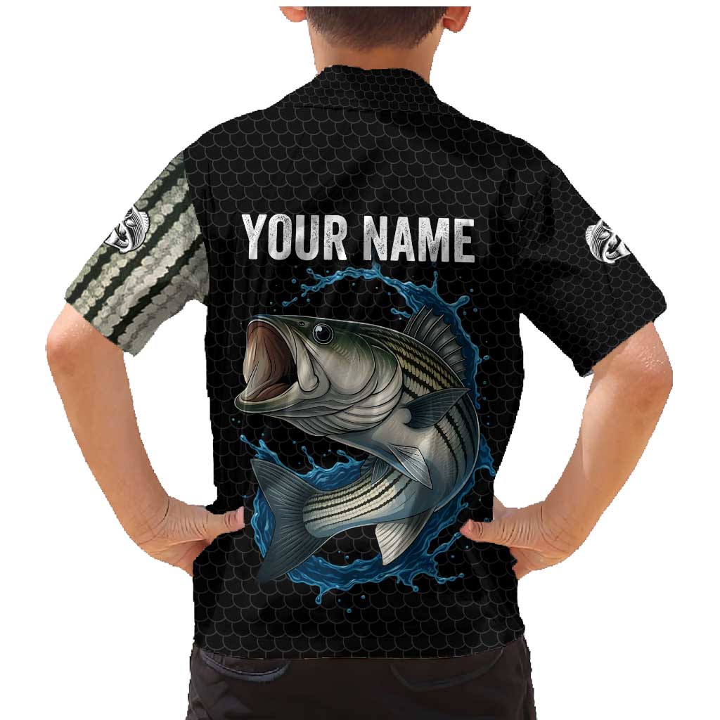 Striped Bass Jumping Family Matching Mermaid Dress and Hawaiian Shirt Blue Splash Graphic and Custom Name Design - Wonder Print Shop