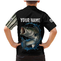 Striped Bass Jumping Family Matching Mermaid Dress and Hawaiian Shirt Blue Splash Graphic and Custom Name Design - Wonder Print Shop