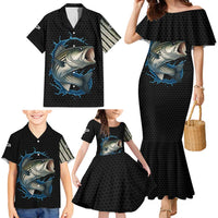 Striped Bass Jumping Family Matching Mermaid Dress and Hawaiian Shirt Blue Splash Graphic and Custom Name Design - Wonder Print Shop
