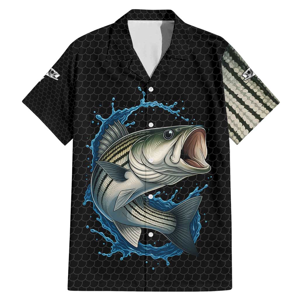 Striped Bass Jumping Family Matching Mermaid Dress and Hawaiian Shirt Blue Splash Graphic and Custom Name Design - Wonder Print Shop