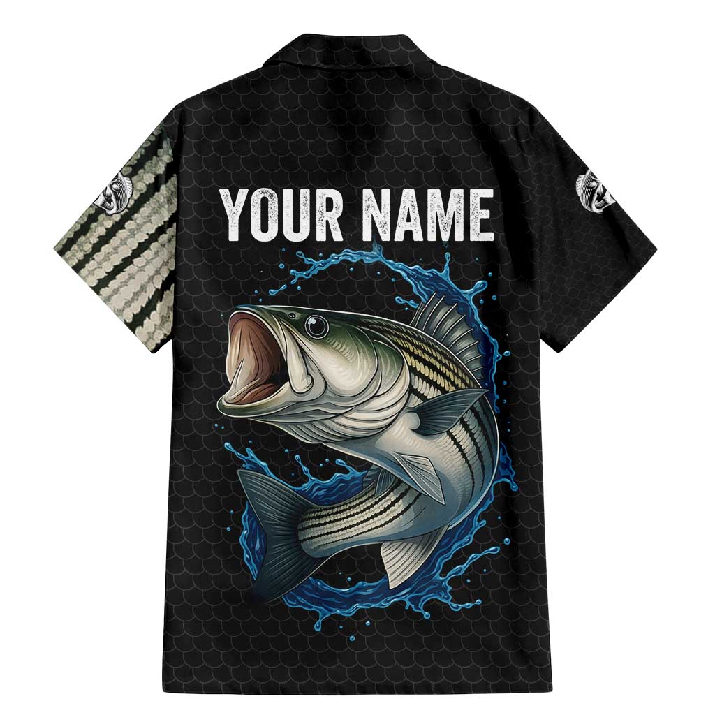 Striped Bass Jumping Family Matching Mermaid Dress and Hawaiian Shirt Blue Splash Graphic and Custom Name Design - Wonder Print Shop