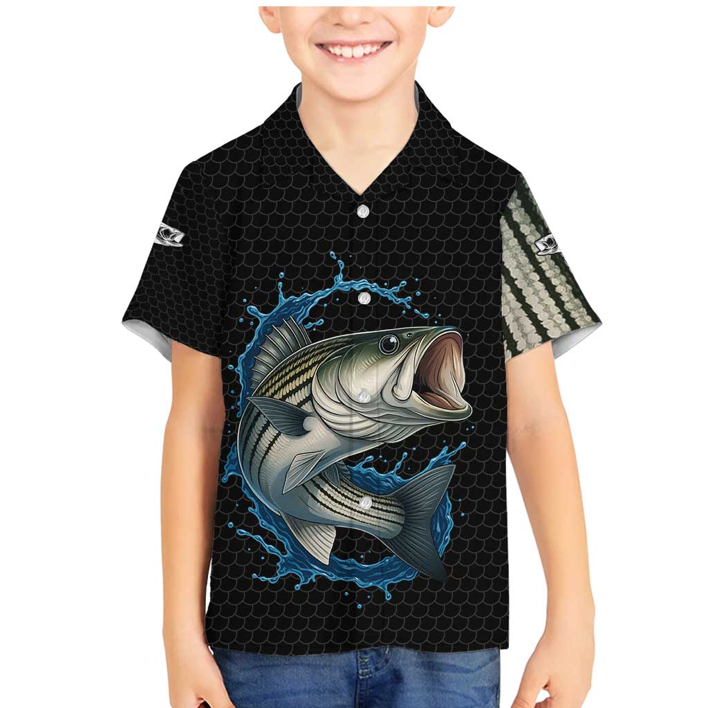 Striped Bass Jumping Family Matching Mermaid Dress and Hawaiian Shirt Blue Splash Graphic and Custom Name Design - Wonder Print Shop