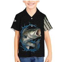 Striped Bass Jumping Family Matching Mermaid Dress and Hawaiian Shirt Blue Splash Graphic and Custom Name Design - Wonder Print Shop