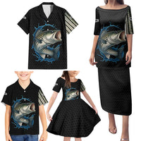 Striped Bass Jumping Family Matching Puletasi and Hawaiian Shirt Blue Splash Graphic and Custom Name Design - Wonder Print Shop