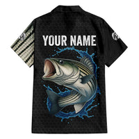 Striped Bass Jumping Family Matching Puletasi and Hawaiian Shirt Blue Splash Graphic and Custom Name Design - Wonder Print Shop