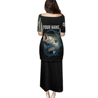 Striped Bass Jumping Family Matching Puletasi and Hawaiian Shirt Blue Splash Graphic and Custom Name Design - Wonder Print Shop