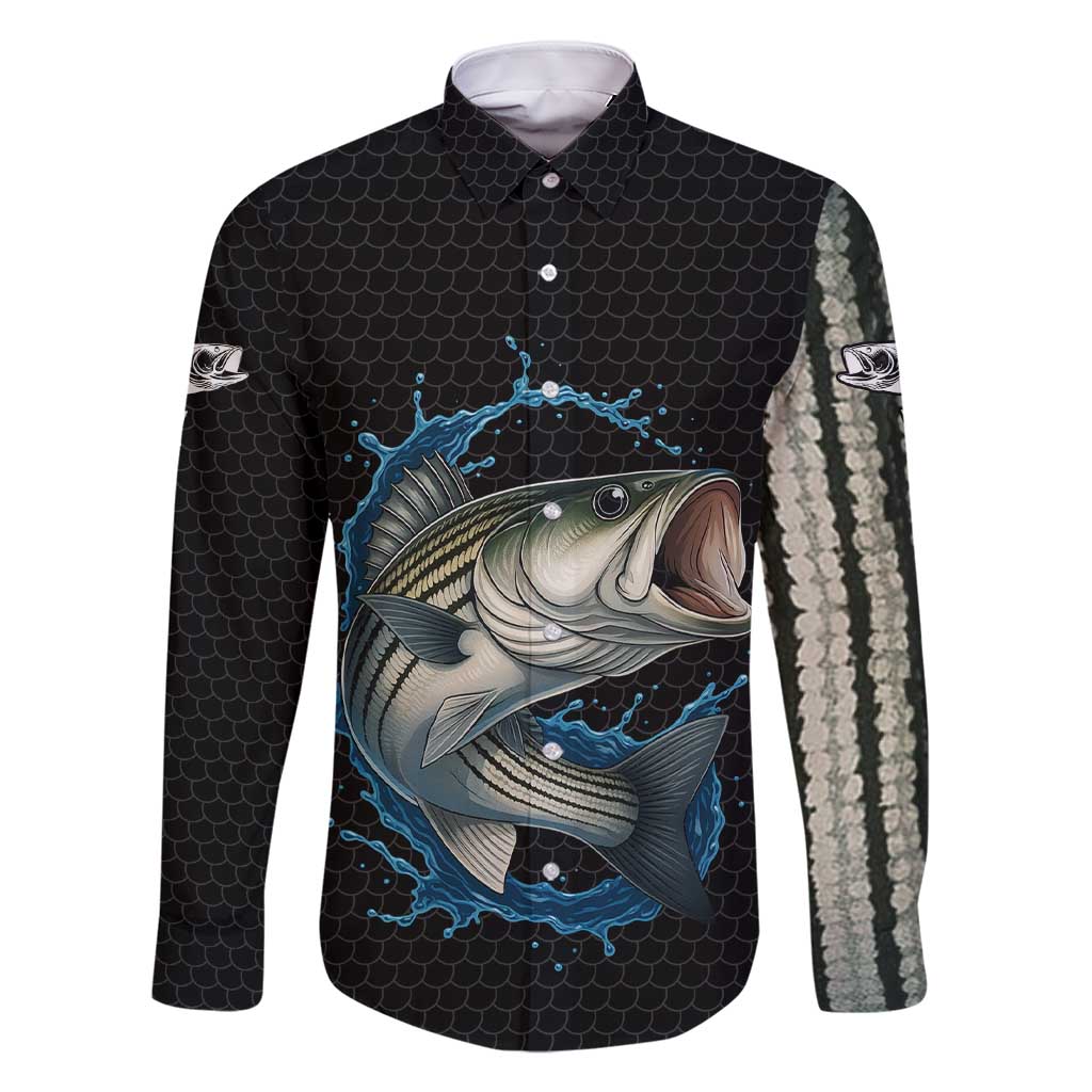 Striped Bass Jumping Family Matching Short Sleeve Bodycon Dress and Hawaiian Shirt Blue Splash Graphic and Custom Name Design - Wonder Print Shop