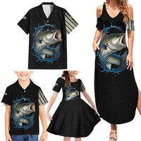 Striped Bass Jumping Family Matching Summer Maxi Dress and Hawaiian Shirt Blue Splash Graphic and Custom Name Design - Wonder Print Shop