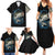 Striped Bass Jumping Family Matching Summer Maxi Dress and Hawaiian Shirt Blue Splash Graphic and Custom Name Design - Wonder Print Shop