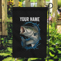 Striped Bass Jumping Garden Flag Blue Splash Graphic and Custom Name Design - Wonder Print Shop