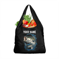 Striped Bass Jumping Grocery Bag Blue Splash Graphic and Custom Name Design - Wonder Print Shop