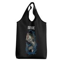 Striped Bass Jumping Grocery Bag Blue Splash Graphic and Custom Name Design - Wonder Print Shop