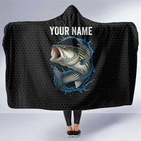 Striped Bass Jumping Hooded Blanket Blue Splash Graphic and Custom Name Design - Wonder Print Shop