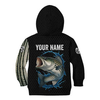 Striped Bass Jumping Kid Hoodie Blue Splash Graphic and Custom Name Design - Wonder Print Shop