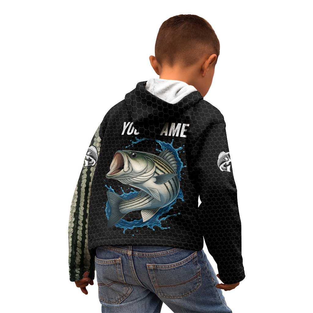 Striped Bass Jumping Kid Hoodie Blue Splash Graphic and Custom Name Design - Wonder Print Shop