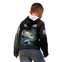 Striped Bass Jumping Kid Hoodie Blue Splash Graphic and Custom Name Design - Wonder Print Shop