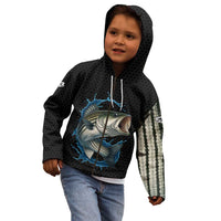 Striped Bass Jumping Kid Hoodie Blue Splash Graphic and Custom Name Design - Wonder Print Shop