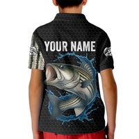 Striped Bass Jumping Kid Polo Shirt Blue Splash Graphic and Custom Name Design - Wonder Print Shop