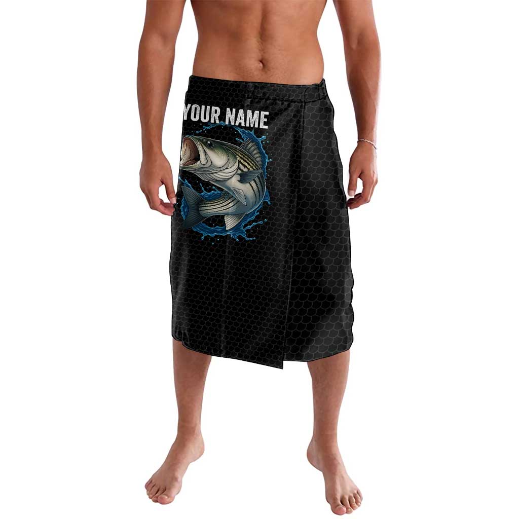 Striped Bass Jumping Lavalava Blue Splash Graphic and Custom Name Design - Wonder Print Shop