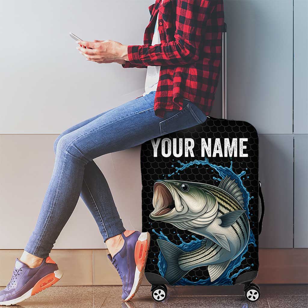 Striped Bass Jumping Luggage Cover Blue Splash Graphic and Custom Name Design - Wonder Print Shop