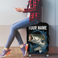 Striped Bass Jumping Luggage Cover Blue Splash Graphic and Custom Name Design - Wonder Print Shop