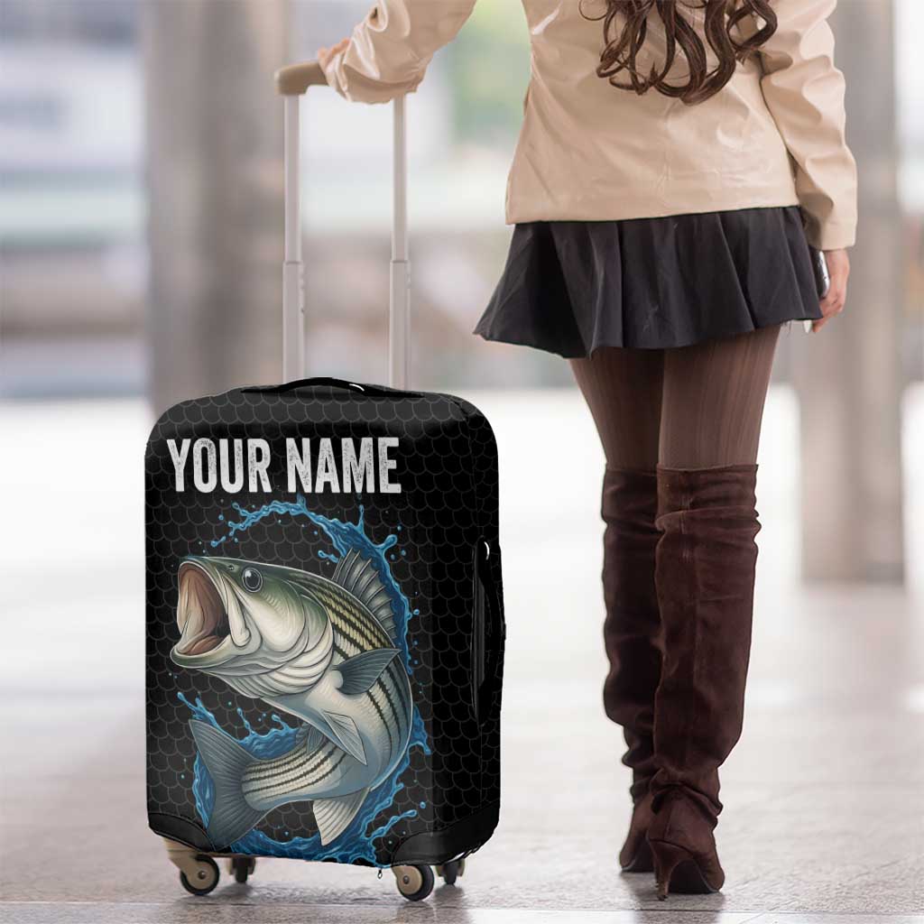 Striped Bass Jumping Luggage Cover Blue Splash Graphic and Custom Name Design - Wonder Print Shop