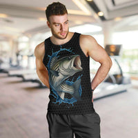 Striped Bass Jumping Men Tank Top Blue Splash Graphic and Custom Name Design - Wonder Print Shop