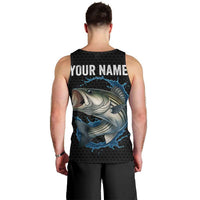Striped Bass Jumping Men Tank Top Blue Splash Graphic and Custom Name Design - Wonder Print Shop