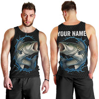 Striped Bass Jumping Men Tank Top Blue Splash Graphic and Custom Name Design - Wonder Print Shop