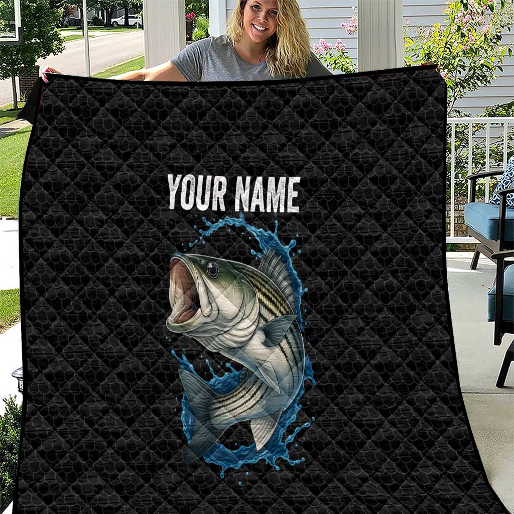 Striped Bass Jumping Quilt Blue Splash Graphic and Custom Name Design - Wonder Print Shop