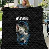 Striped Bass Jumping Quilt Blue Splash Graphic and Custom Name Design - Wonder Print Shop