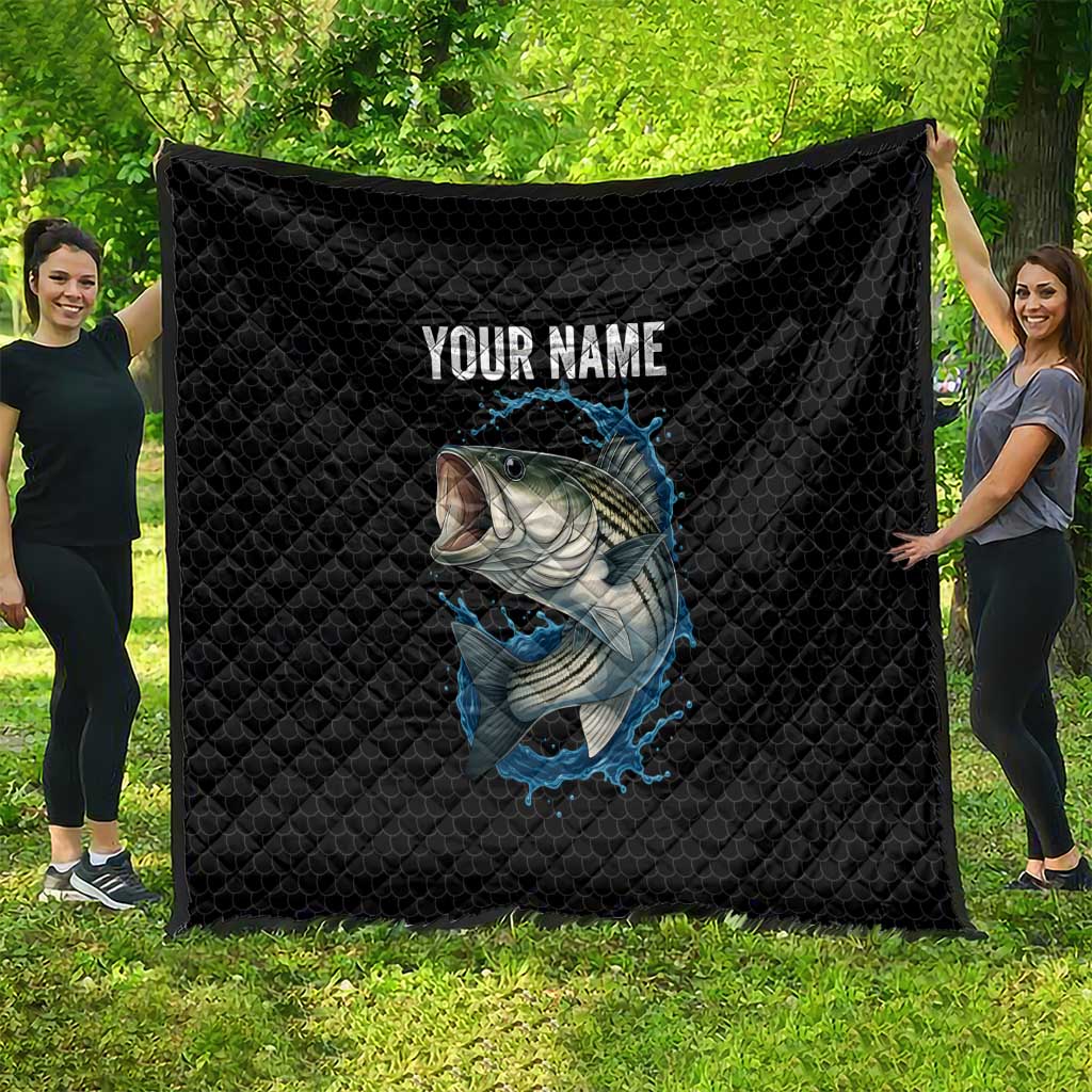 Striped Bass Jumping Quilt Blue Splash Graphic and Custom Name Design - Wonder Print Shop