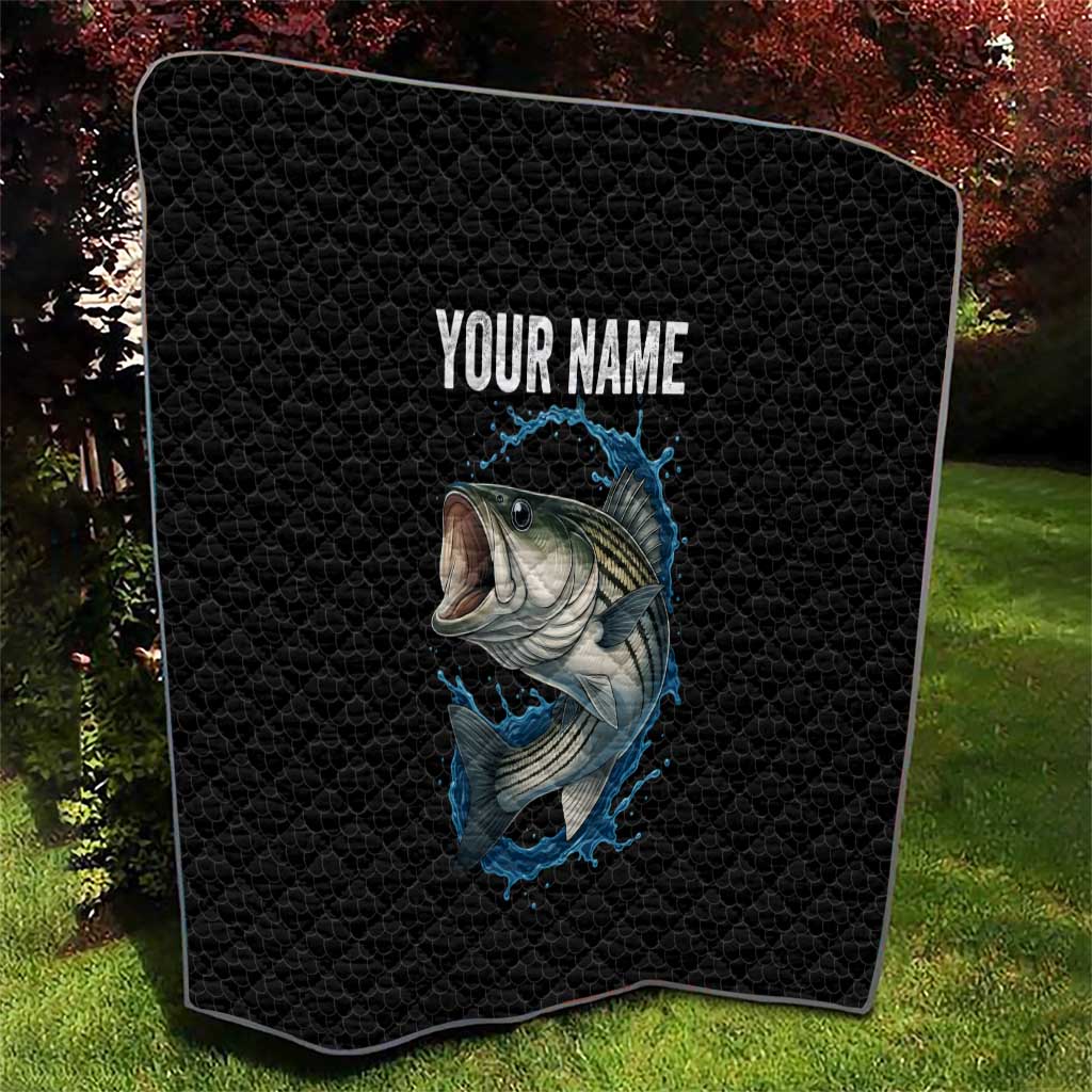 Striped Bass Jumping Quilt Blue Splash Graphic and Custom Name Design - Wonder Print Shop