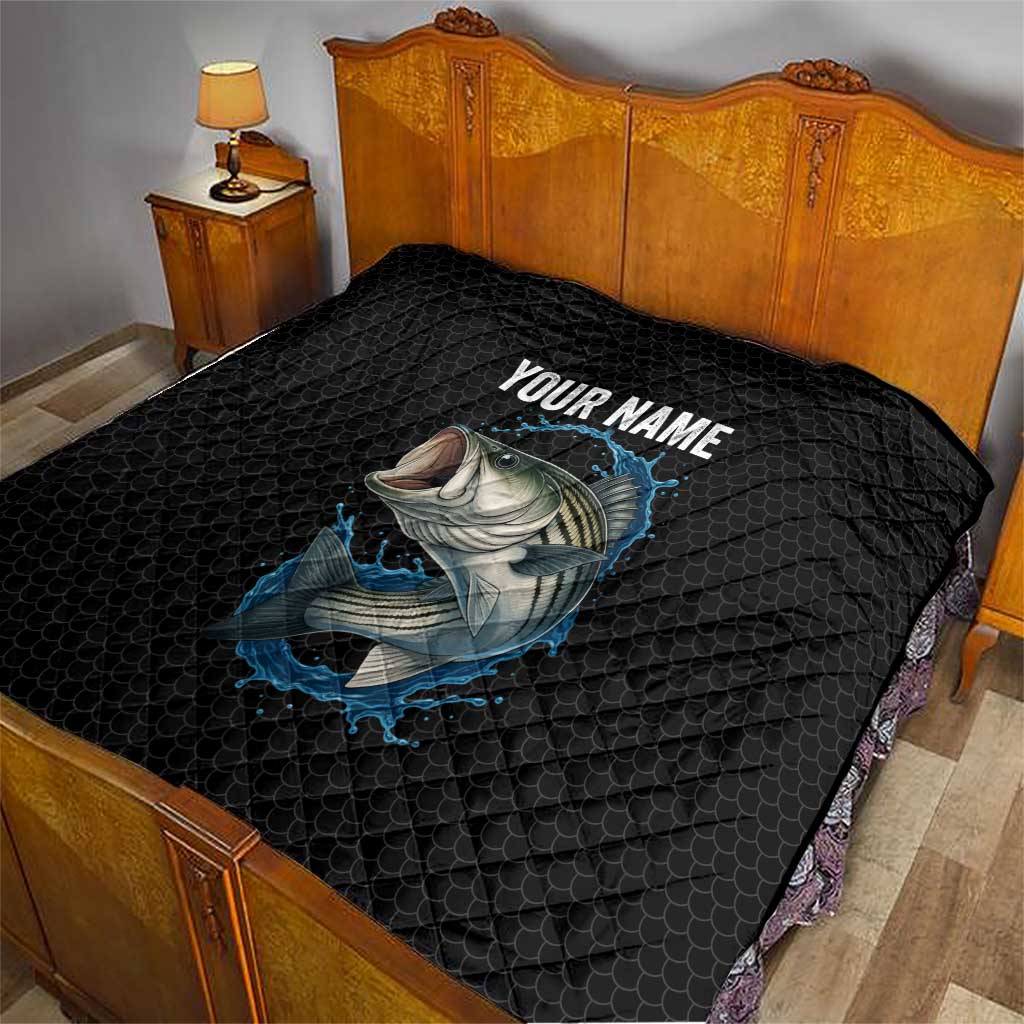 Striped Bass Jumping Quilt Blue Splash Graphic and Custom Name Design - Wonder Print Shop