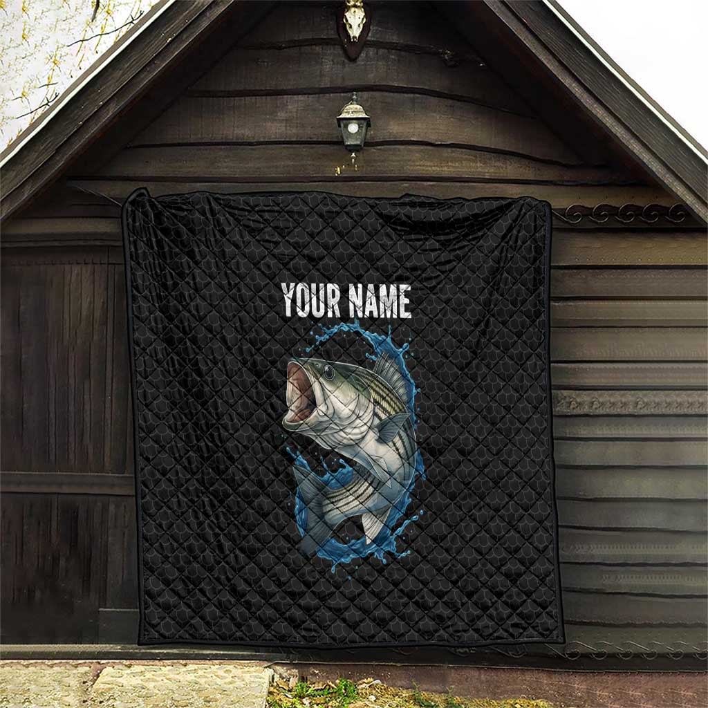 Striped Bass Jumping Quilt Blue Splash Graphic and Custom Name Design - Wonder Print Shop