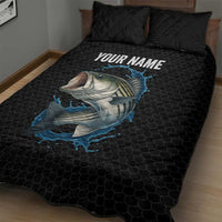 Striped Bass Jumping Quilt Bed Set Blue Splash Graphic and Custom Name Design - Wonder Print Shop