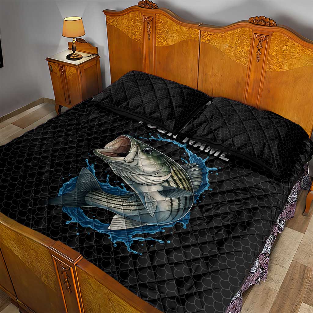 Striped Bass Jumping Quilt Bed Set Blue Splash Graphic and Custom Name Design - Wonder Print Shop
