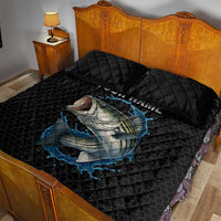 Striped Bass Jumping Quilt Bed Set Blue Splash Graphic and Custom Name Design - Wonder Print Shop