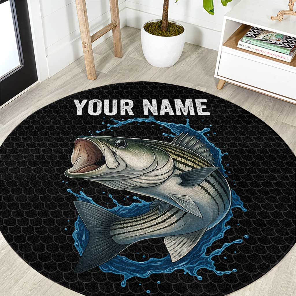 Striped Bass Jumping Round Carpet Blue Splash Graphic and Custom Name Design - Wonder Print Shop