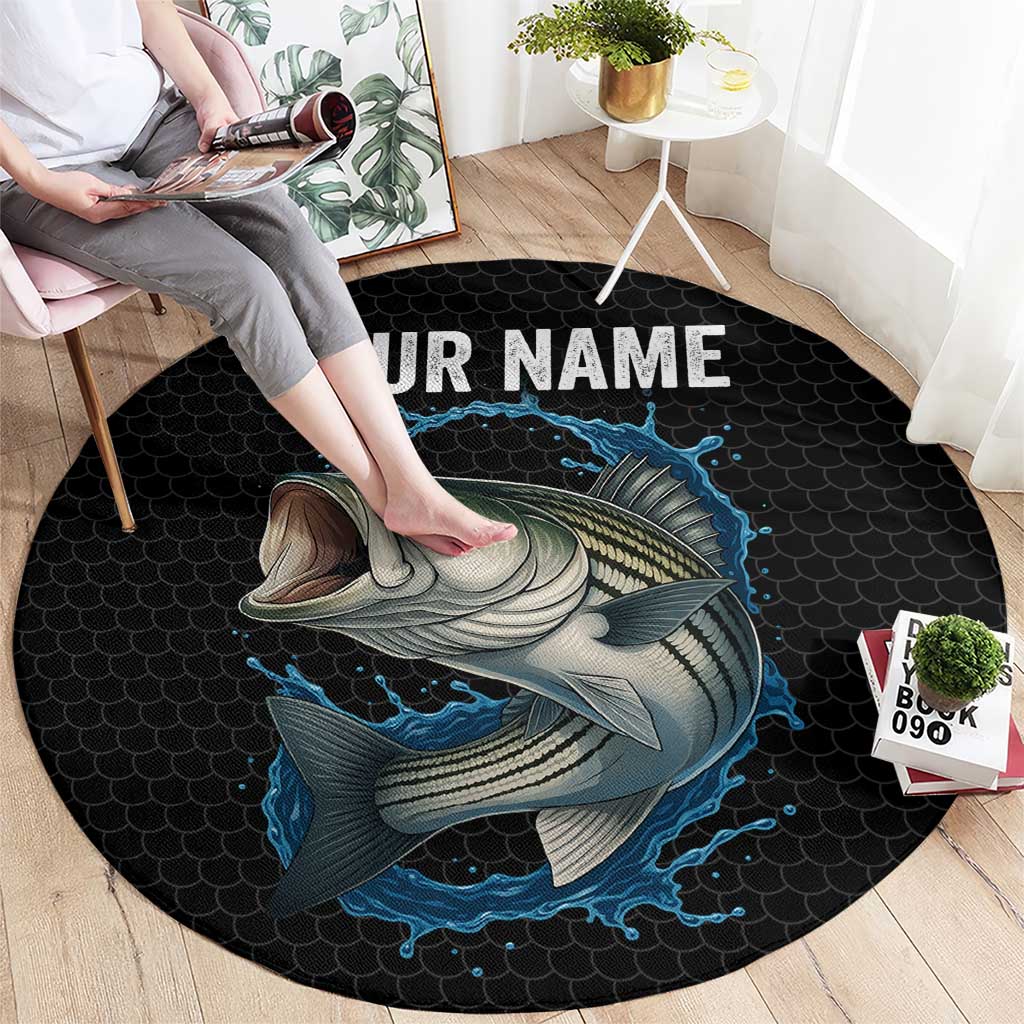 Striped Bass Jumping Round Carpet Blue Splash Graphic and Custom Name Design - Wonder Print Shop