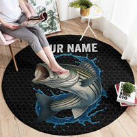 Striped Bass Jumping Round Carpet Blue Splash Graphic and Custom Name Design - Wonder Print Shop