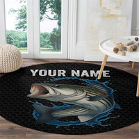 Striped Bass Jumping Round Carpet Blue Splash Graphic and Custom Name Design - Wonder Print Shop