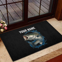 Striped Bass Jumping Rubber Doormat Blue Splash Graphic and Custom Name Design - Wonder Print Shop