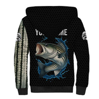 Striped Bass Jumping Sherpa Hoodie Blue Splash Graphic and Custom Name Design - Wonder Print Shop