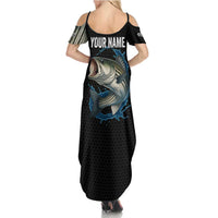 Striped Bass Jumping Summer Maxi Dress Blue Splash Graphic and Custom Name Design - Wonder Print Shop
