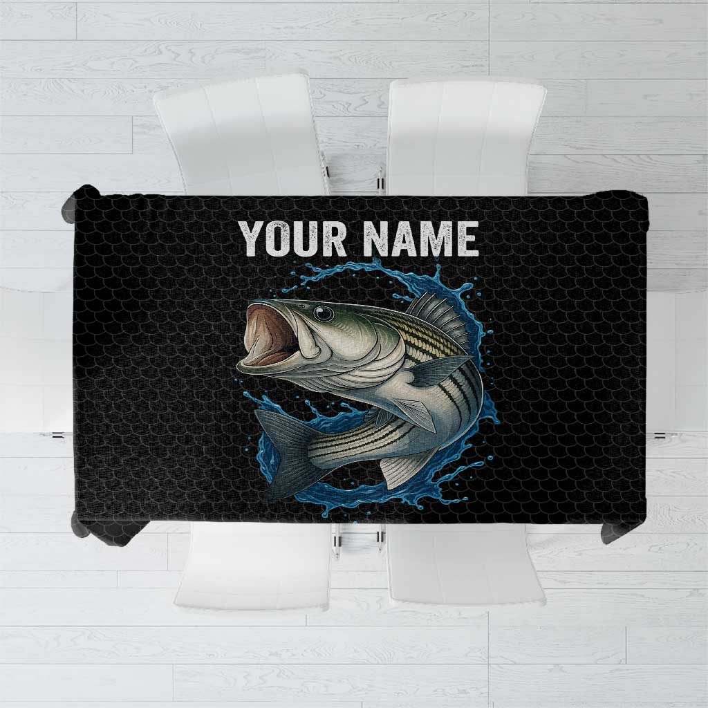 Striped Bass Jumping Tablecloth Blue Splash Graphic and Custom Name Design - Wonder Print Shop